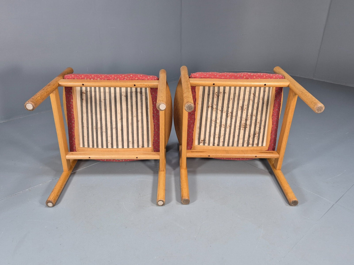 2 Vintage Danish High Back Armchairs Pink and Grey Oak Frame MCM EB9370 MNOR - UKDK FURNITURE
