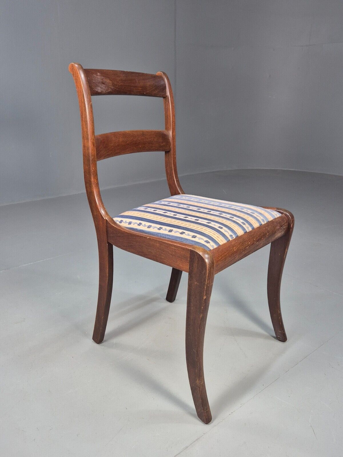 Vintage Danish Dining Chair Blue Striper Mahogany Georgian 20th C EB1479 VDIN - UKDK FURNITURE