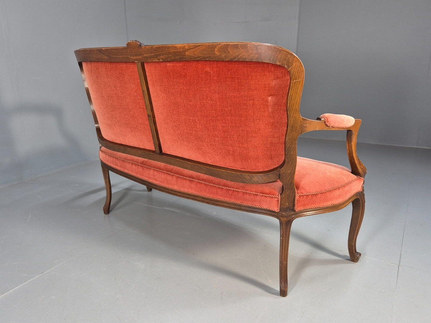 Vintage 2 Seater Sofa French Style Orange Velour Carved Beech Frame EB9566 V2SS - UKDK FURNITURE