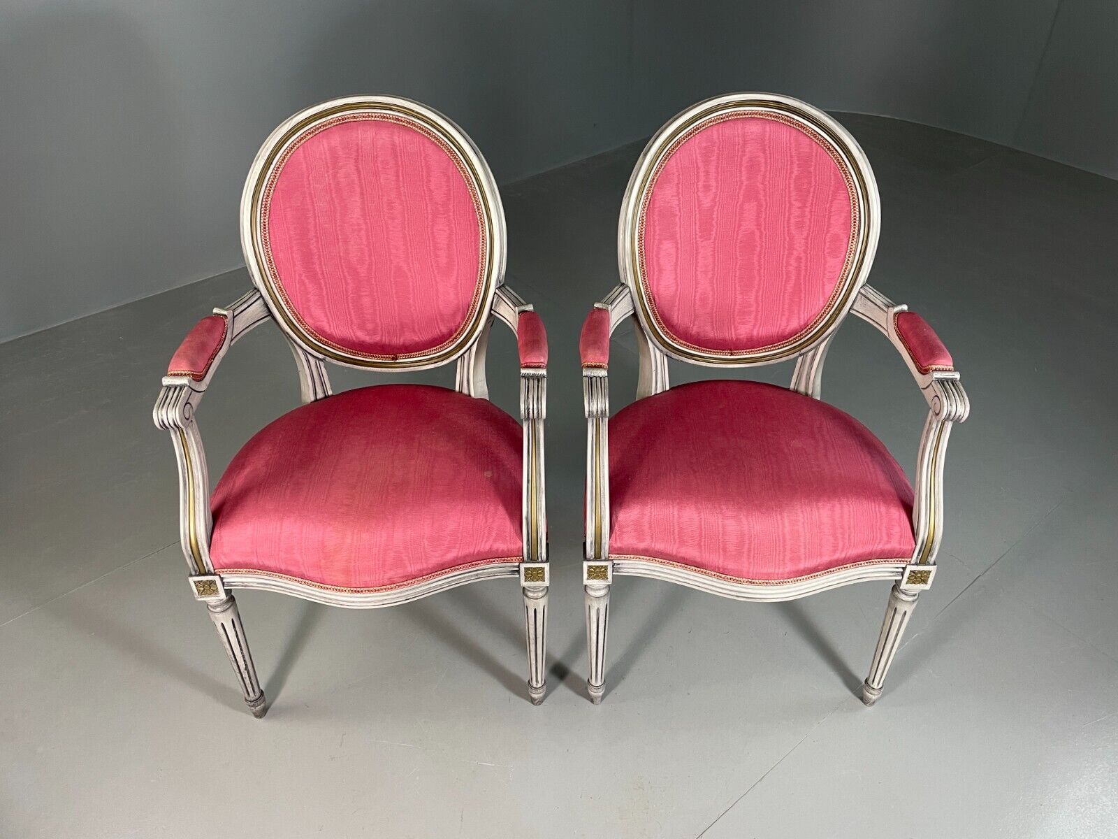 2 Vintage Danish Fauteuils Pink Blue Louis XIV Antique Style EB6755 VCLO - UKDK FURNITURE