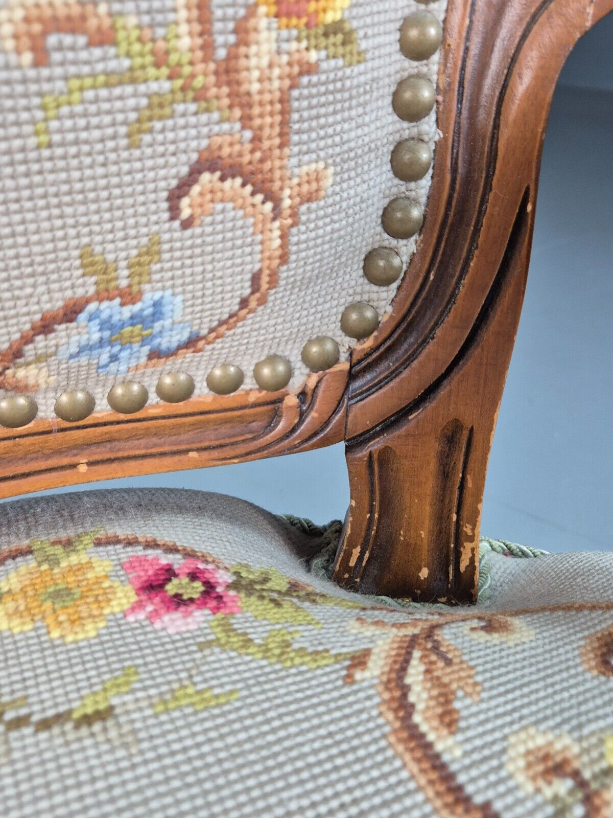 Vintage Danish Lounge Chair Fauteuil Floral Tapestry Hardwood French EB8081 VCAR - UKDK FURNITURE