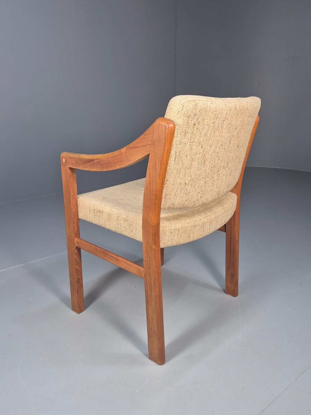 Vintage Danish Elbow Chair Beige Wool Teak Retro MCM 1970s EB9156 MDIN - UKDK FURNITURE