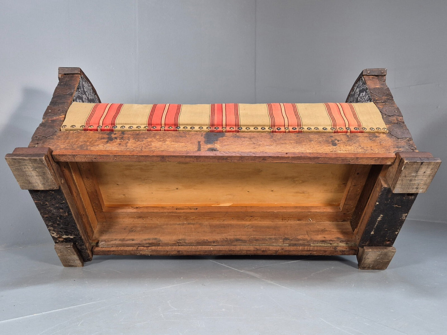 Antique Danish Oak Chest Two Seater Sofa Striped Stamped 19th Cent EB9602 V2SS - UKDK FURNITURE