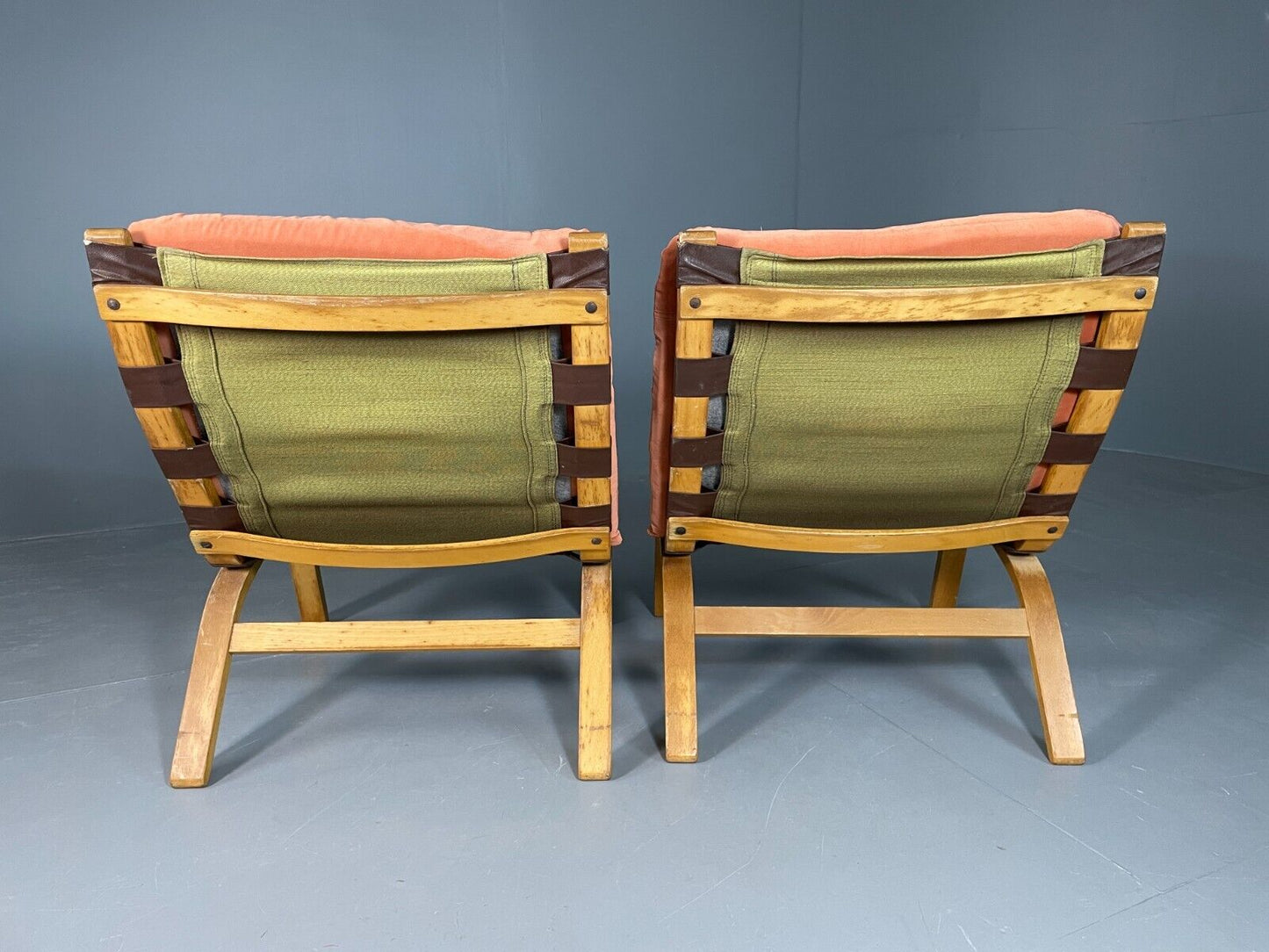 2 Vintage Danish Lounge Chairs Salmon Bentwood Farstrup Retro MCM EB6636 MNOR - UKDK FURNITURE