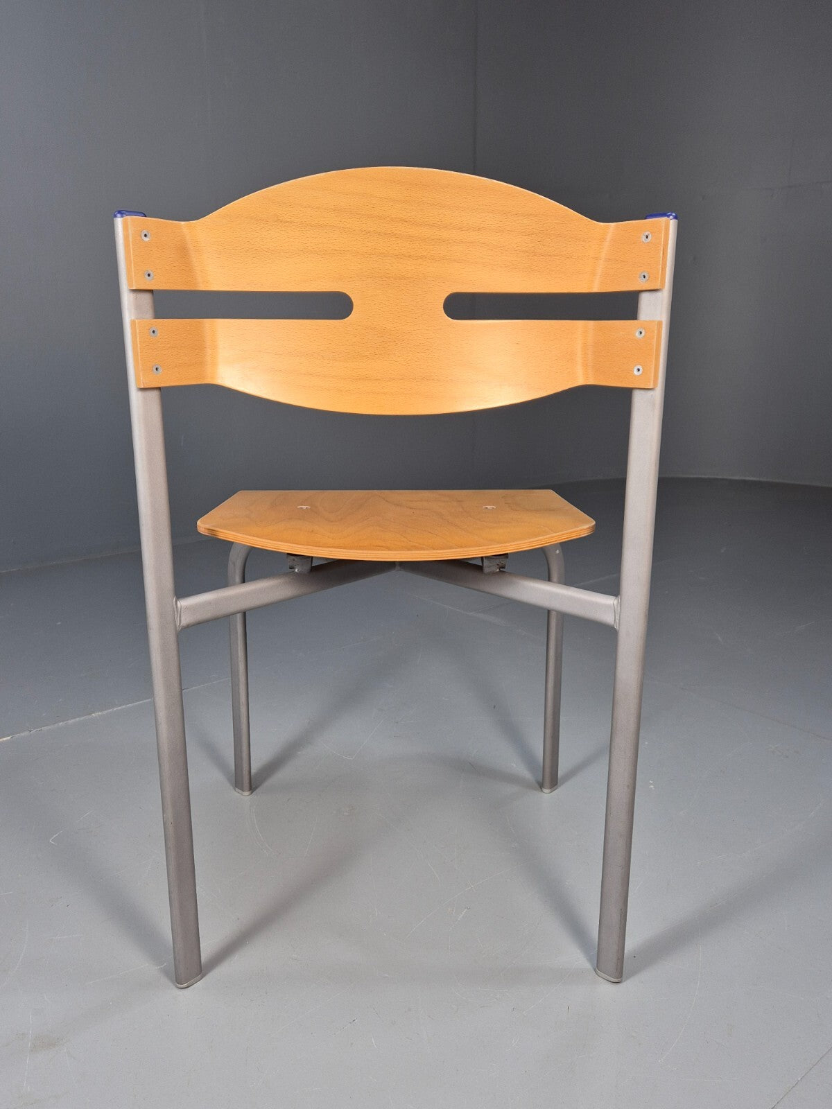 Vintage Danish Industrial Chair Grey Metal Frame Plywood Seat Retro EB9479 MSTA - UKDK FURNITURE