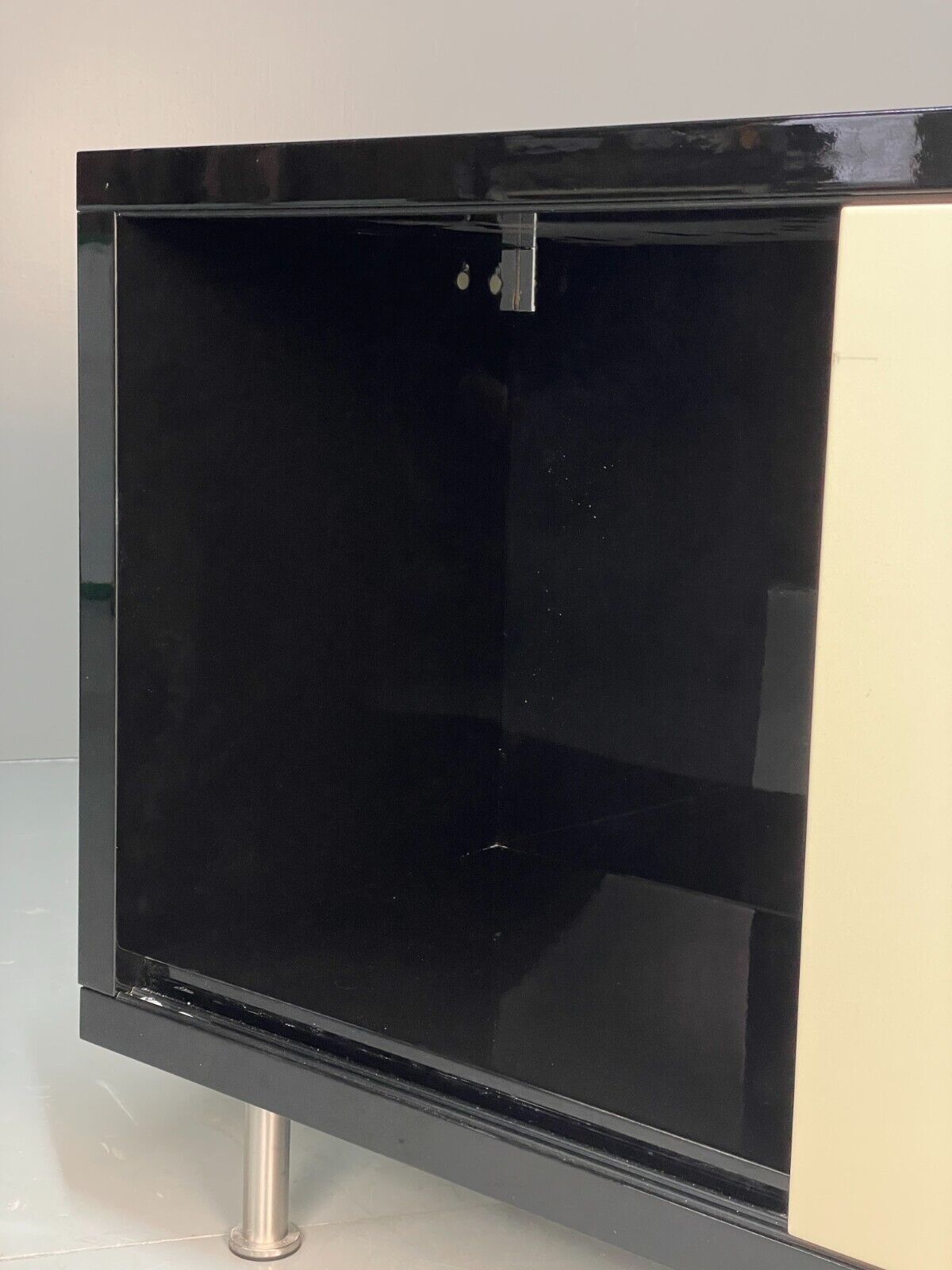 Modern Gloss Black Media Unit With Metal Legs Contemporary Storage EB8661 MWOO - UKDK FURNITURE