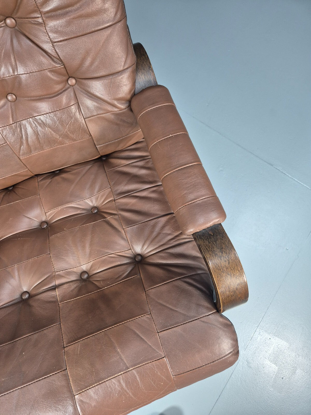 Vintage Danish Bentwood Lounge Chair Brown Leather Buttoned 1970s EB9486 MBEN - UKDK FURNITURE