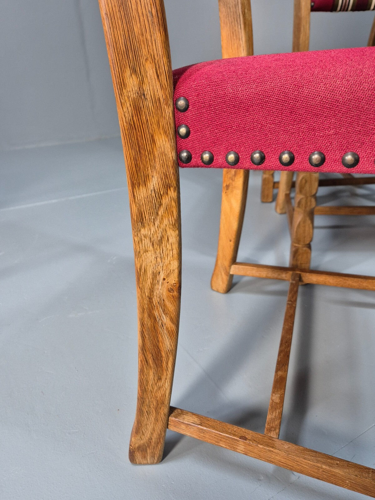 6 Vintage Kjaernulf Style Dining Chairs Oak Red Wool 1970s Retro EB9535 MDIN - UKDK FURNITURE