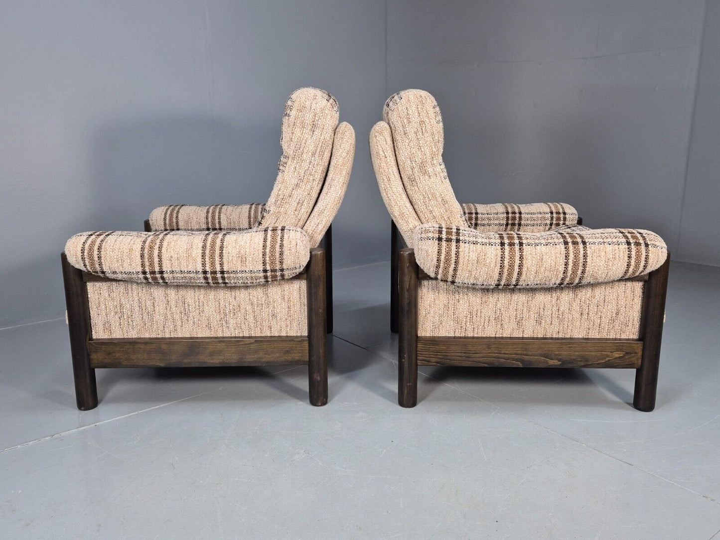 2 Vintage Danish Lounge Chair Brown and Cream Wool Retro 1970s MCM EB8494 MNOR - UKDK FURNITURE