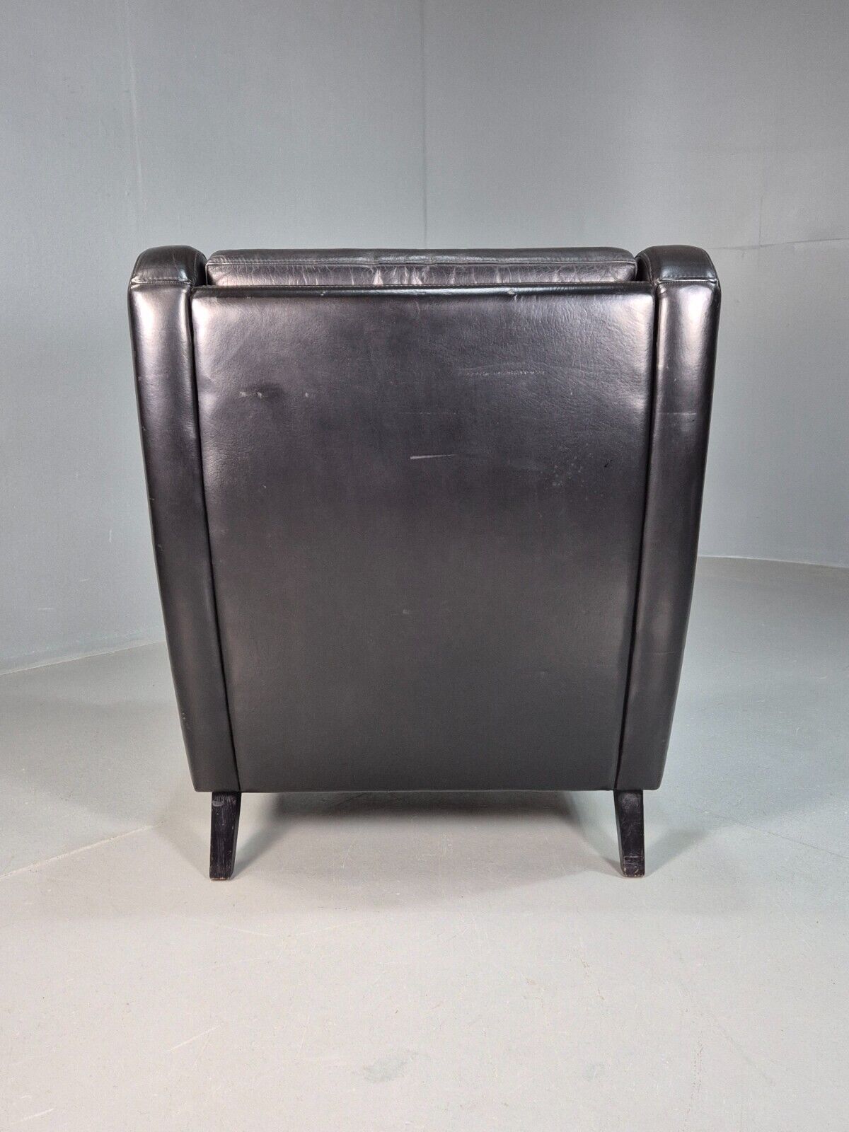 Vintage Danish Lounge Chair Black Leather Wingback 1970s Retro MCM EB8237 MNOR - UKDK FURNITURE