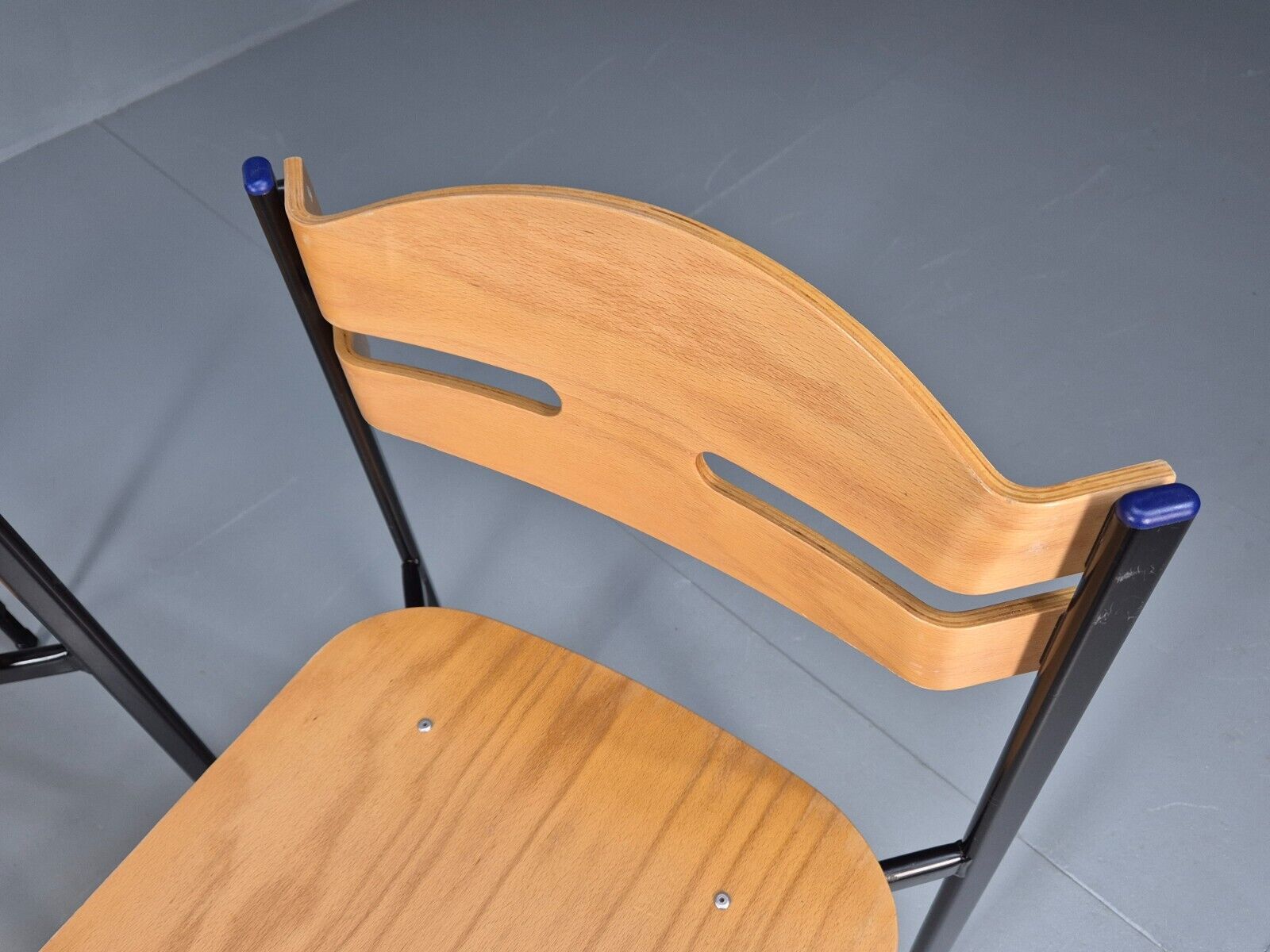 2 Vintage Danish Stacking Chairs Bent Ply Black Metal SIS 1980 Retro EB9098 MSTA - UKDK FURNITURE