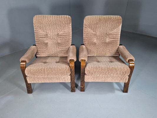 2 Vintage Danish Lounge Chairs Beige Corduroy Bentwood Retro MCM EB7571 MNOR - UKDK FURNITURE