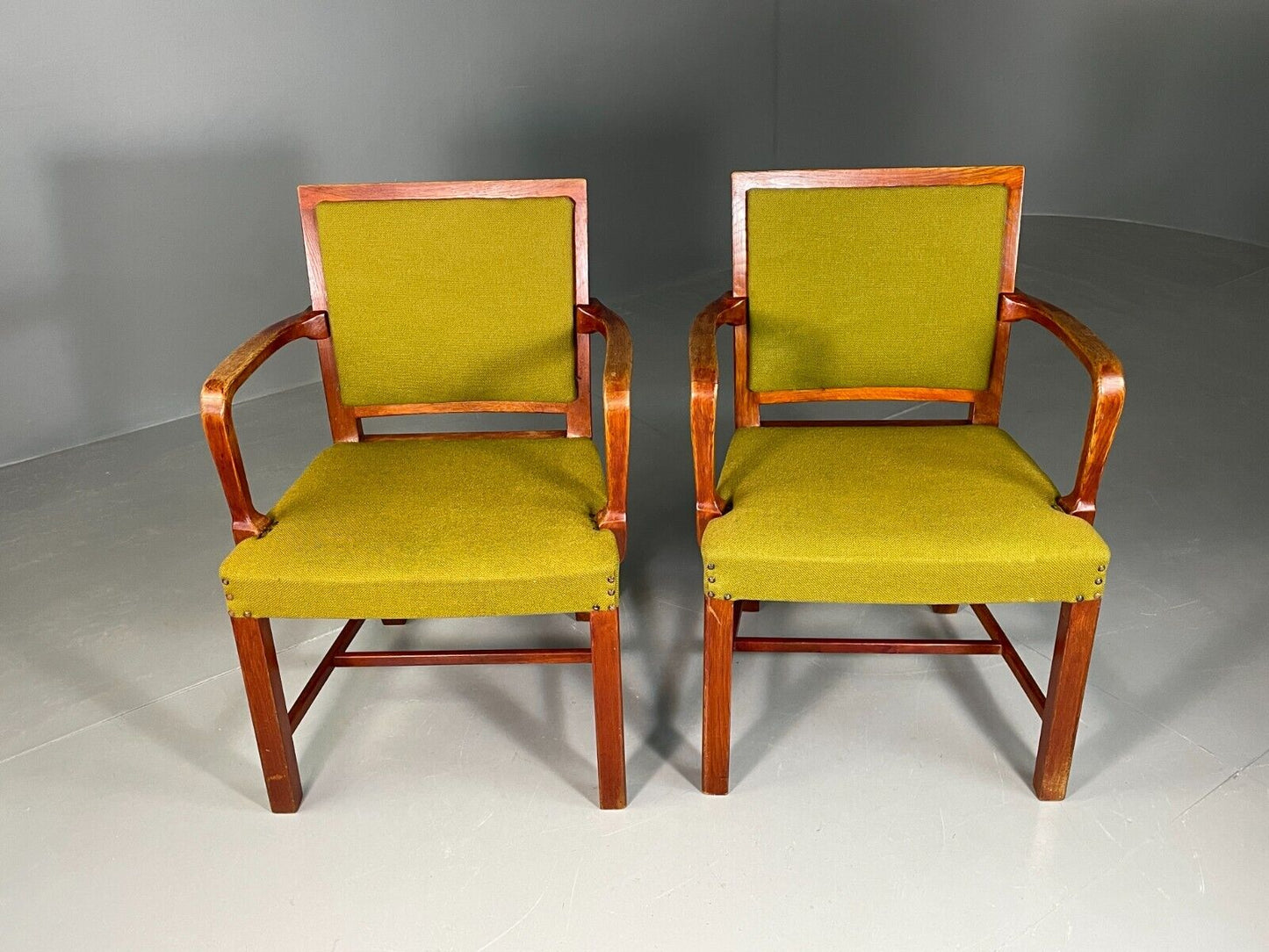 EB6737 2 Vintage Danish Elbow Chairs Green Beechwood Retro MCM MDIN - UKDK FURNITURE
