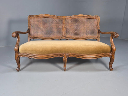 Vintage Danish 2 Seat Sofa Gold Velour Rattan Back Antique Style EB8921 V2SS - UKDK FURNITURE