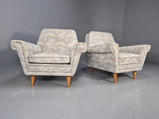 2 Swedish Lounge Chairs Floral Cotton 1960s Retro MCM EB7711 MNOR - UKDK FURNITURE