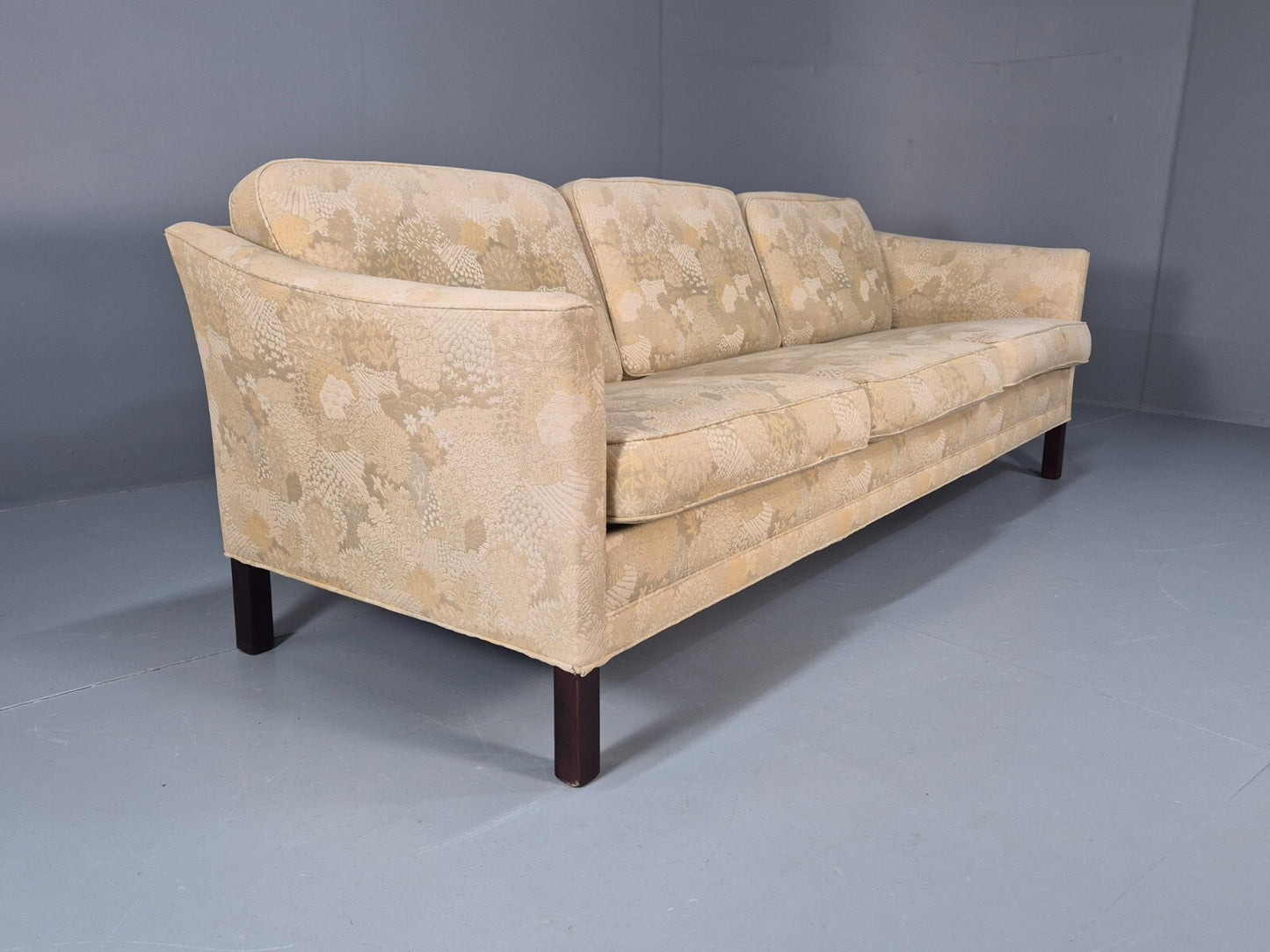 Vintage Danish 3 Seat Sofa Mid Century Shape Floral Cream Cotton 70s EB9579 M3SS - UKDK FURNITURE