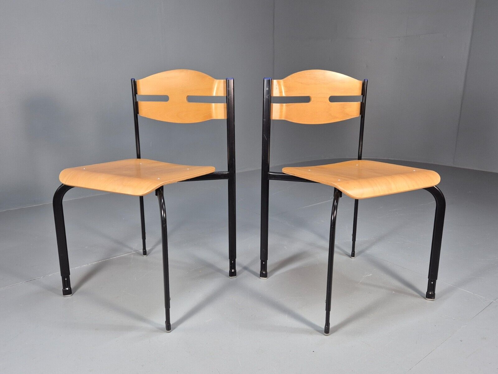 2 Vintage Danish Stacking Chairs Bent Ply Black Metal SIS 1980 Retro EB9098 MSTA - UKDK FURNITURE