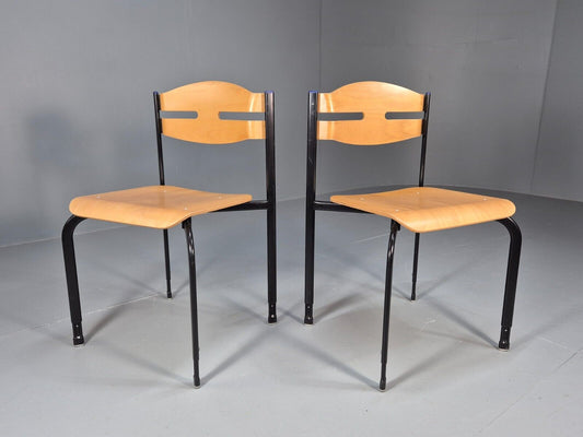 2 Vintage Danish Stacking Chairs Bent Ply Black Metal SIS 1980 Retro EB9098 MSTA - UKDK FURNITURE