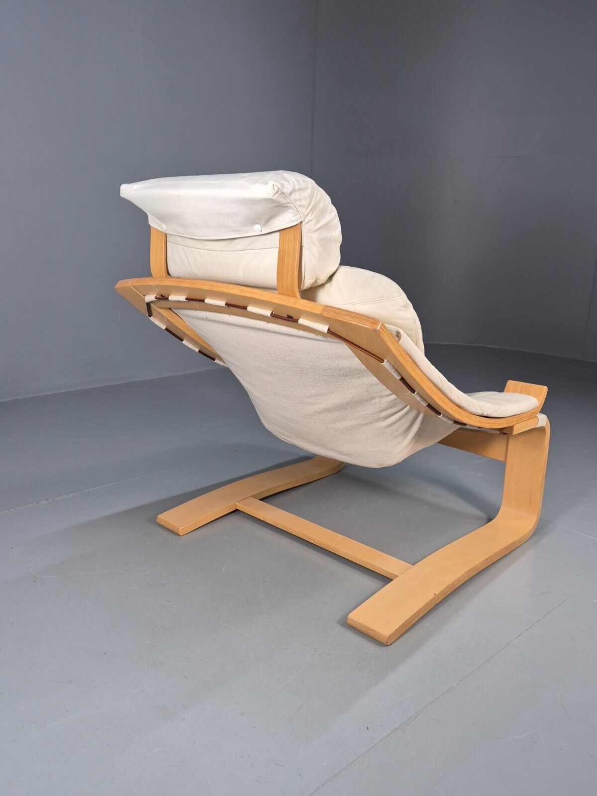 Vintage Swedish Lounge Chair Cream Leather Bentwood Krokken 1970s EB8750 MBEN - UKDK FURNITURE