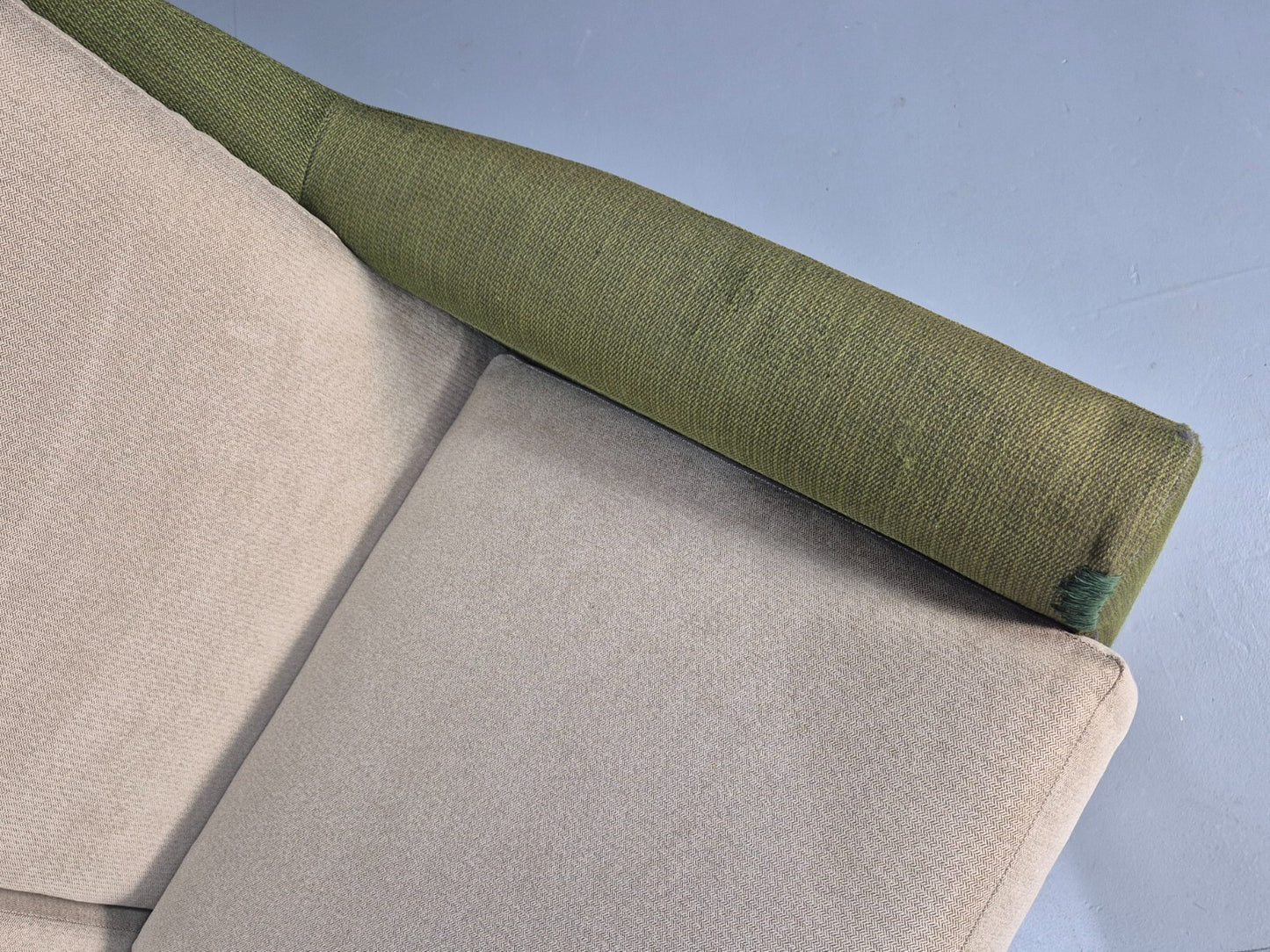 Mid Century 3 Seater Sofa Green Cream Fabric Teak Vintage Scandi EB9794 M3SS - UKDK FURNITURE