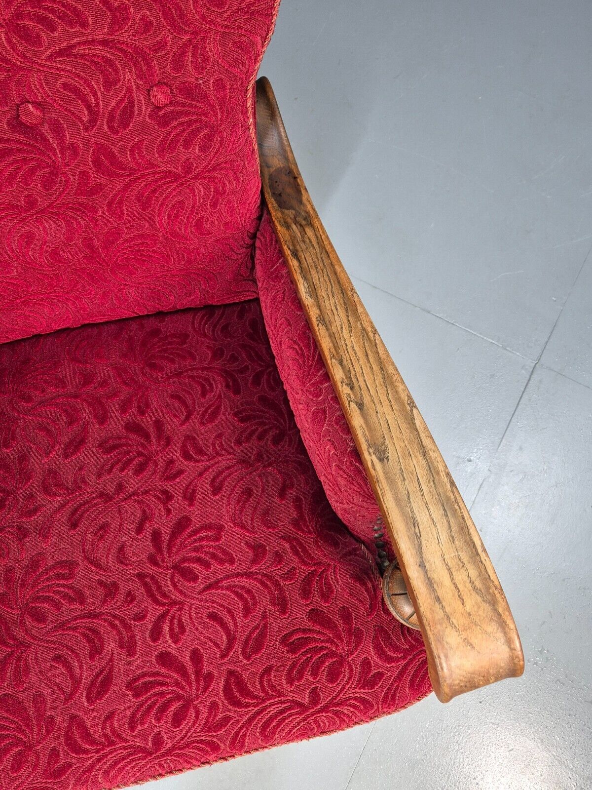Vintage Danish Lounge Chair Red Moquette Oak Frame 1940s Retro EB8937 VCLO - UKDK FURNITURE
