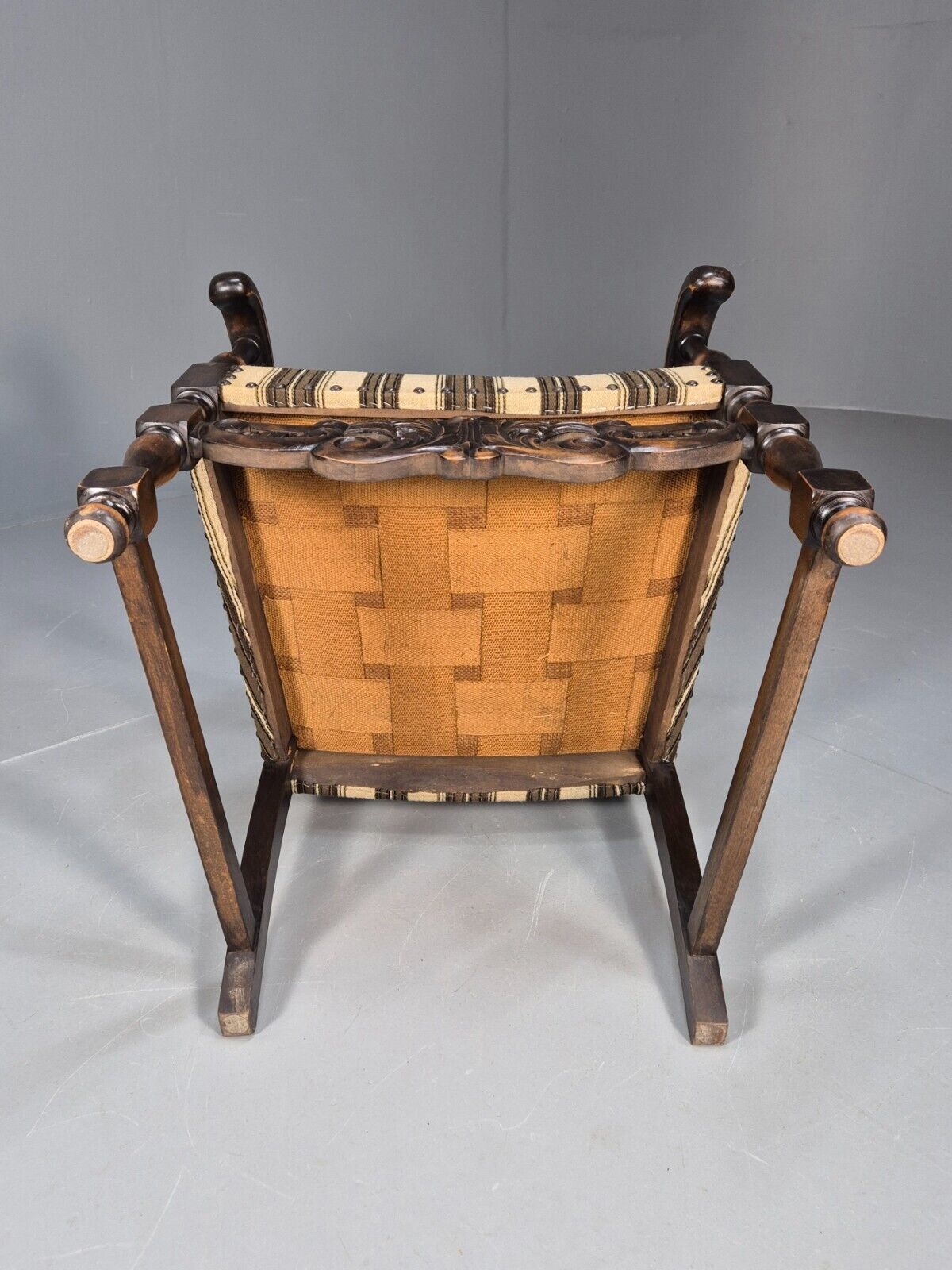 Vintage Danish Baroque Style Elbow Chair Striped Wool Upholstery EB9383 VCAR - UKDK FURNITURE