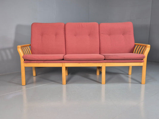 Vintage Danish Beech Framed 3 Seat Sofa Pink Fabric EB7465 M3SS - UKDK FURNITURE