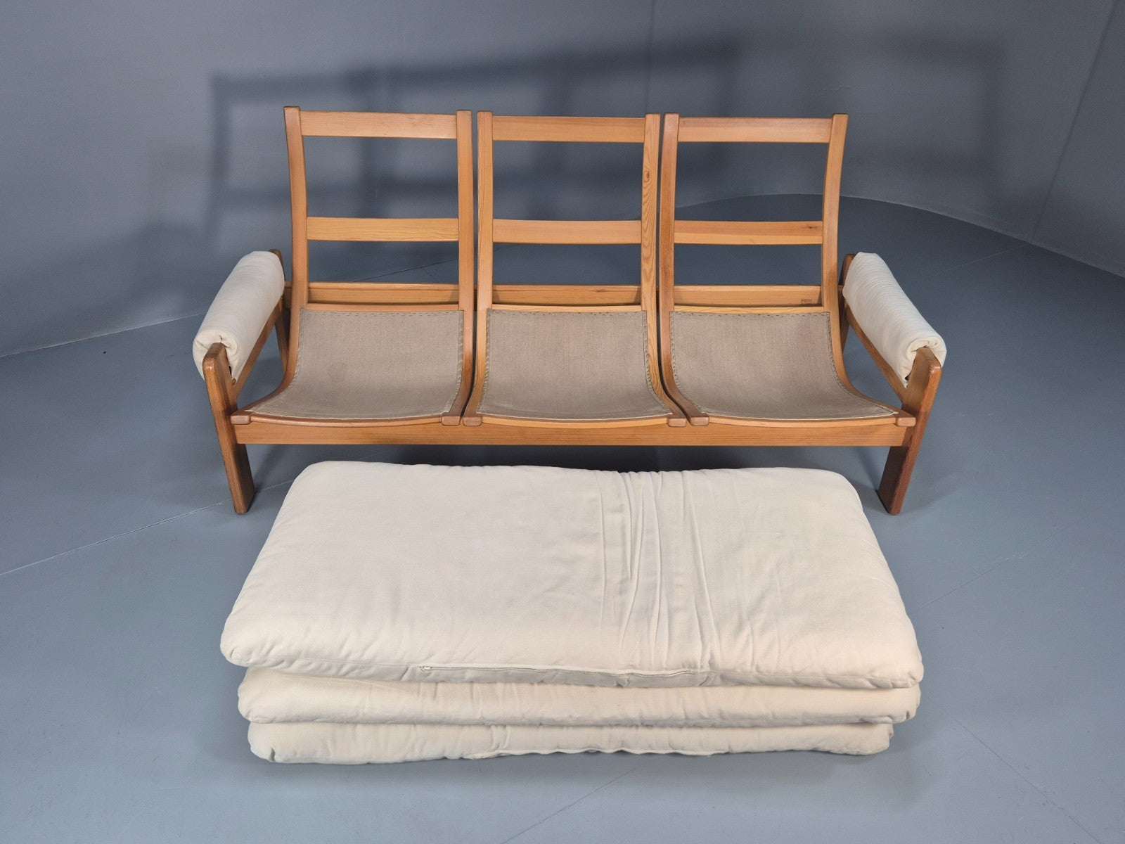 Swedese Pine Three Seater Settee  Canvas Cover Yngve Ekstrom 1970s EB10638 M3SS7