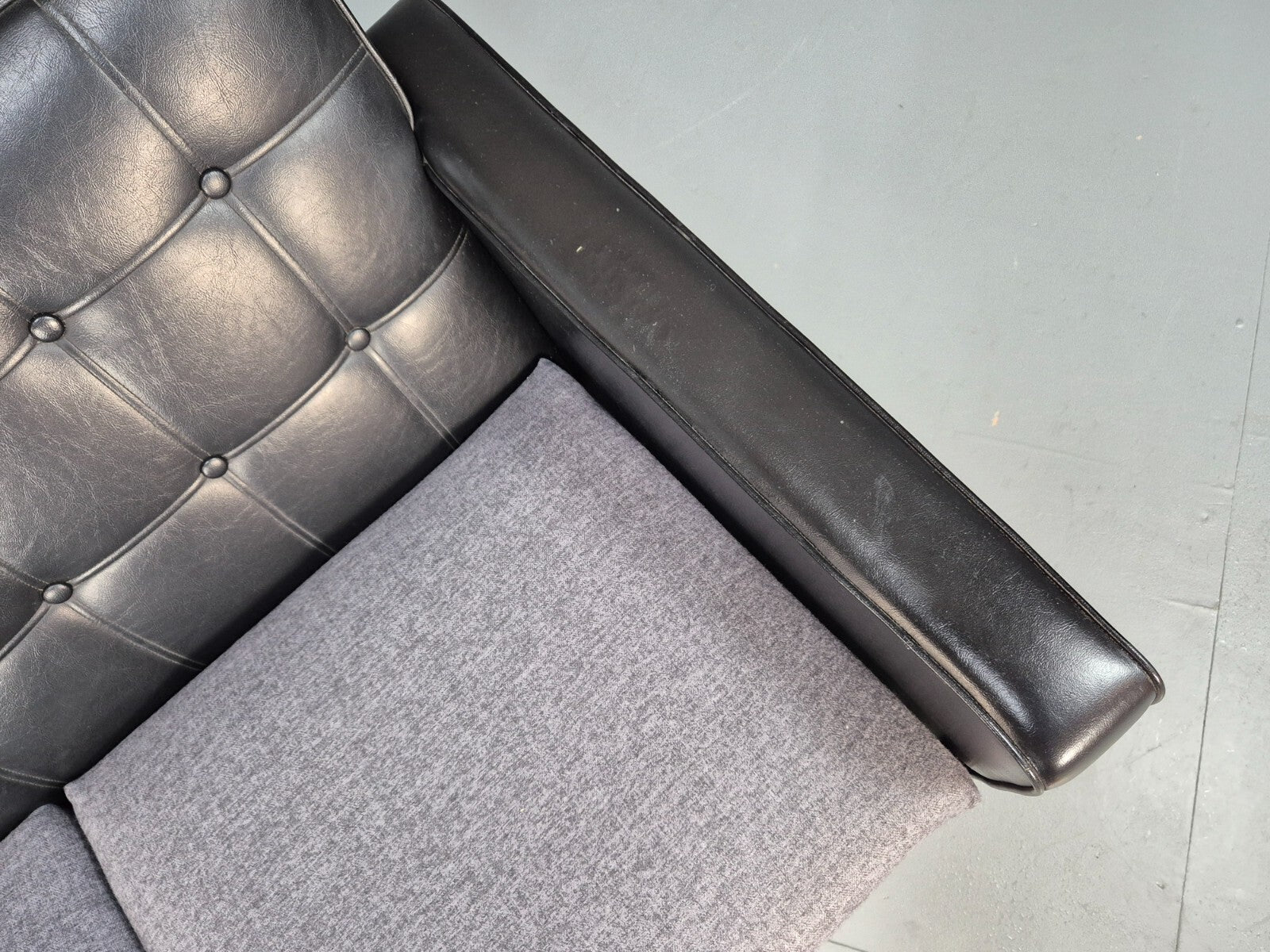 Vintage 3 Seater Sofa Black Leather Teak Frame Futura Mobler Mid Century M3SS - UKDK FURNITURE