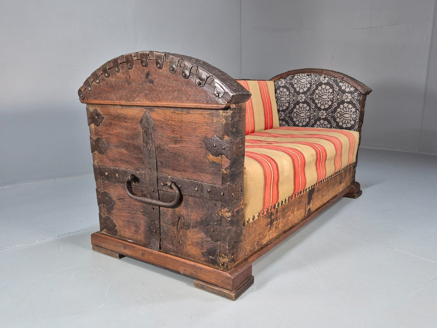 Antique Danish Oak Chest Two Seater Sofa Striped Stamped 19th Cent EB9602 V2SS - UKDK FURNITURE