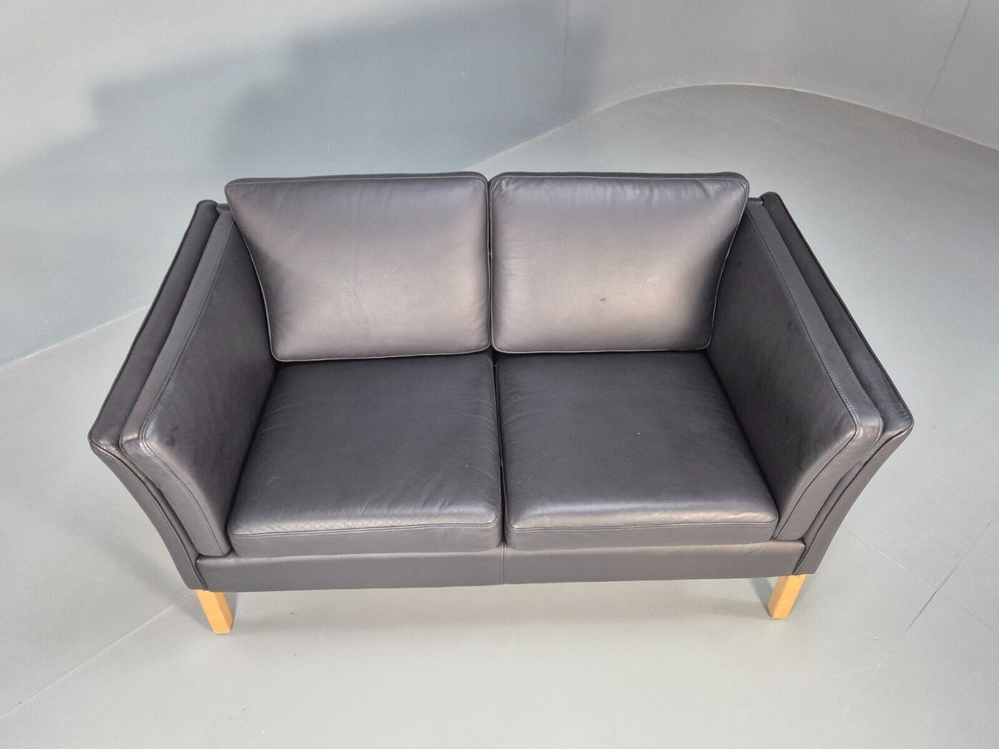 Vintage Danish 2 Seat Sofa Black Leather 1980s Retro MCM EB8536 M2SS - UKDK FURNITURE