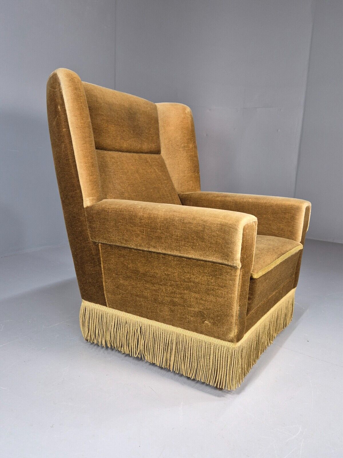Vintage Danish Mid Century Lounge Chair Green Velour and Tassels MCM EB9041 MNOR - UKDK FURNITURE