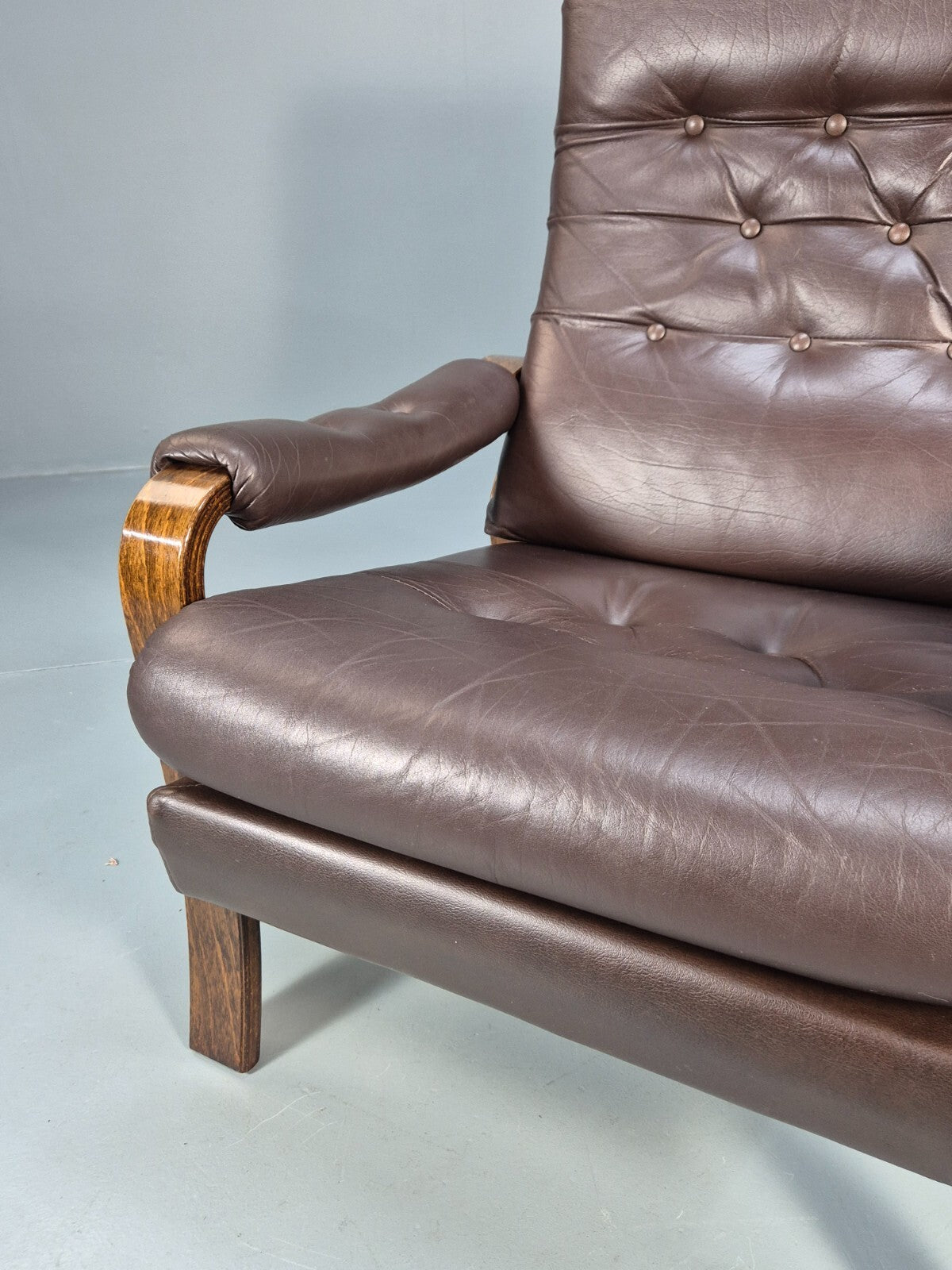 Vintage Danish Brown Leather and Vinyl Chair Bentwood Retro MCM EB9280 MNOR - UKDK FURNITURE