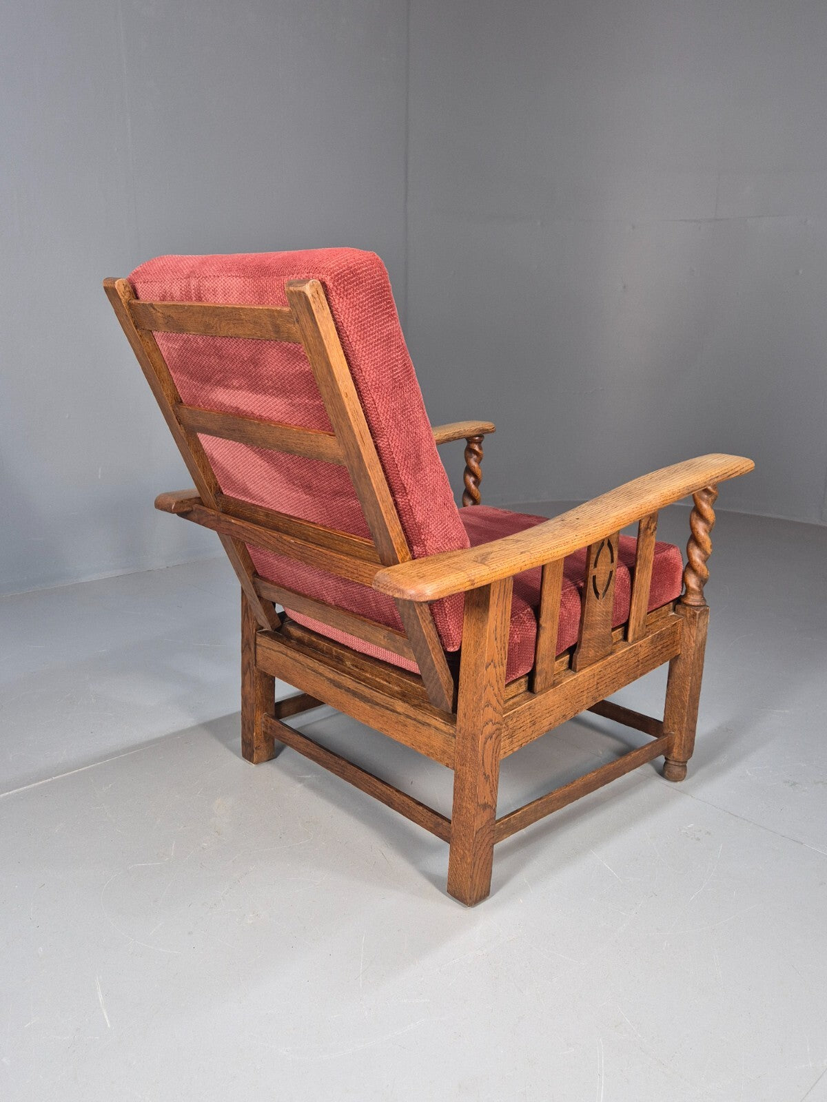 Vintage Antique Oak Reading Chair Deep Red Upholstery 1930s RedEB9457 VCLO - UKDK FURNITURE