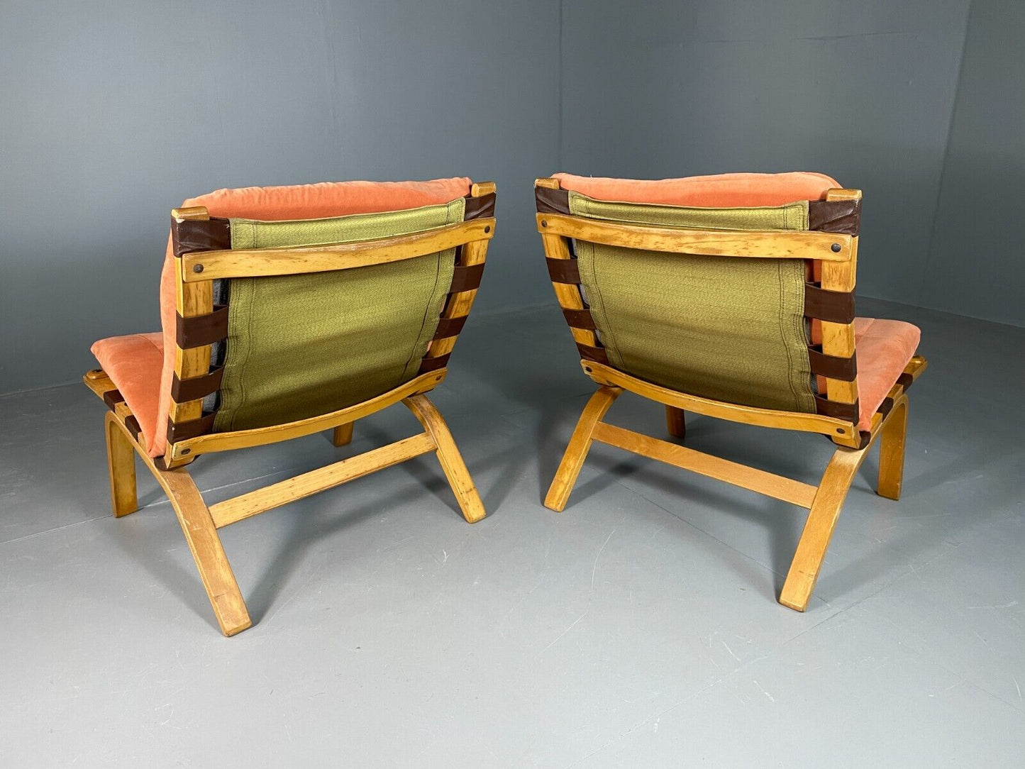 2 Vintage Danish Lounge Chairs Salmon Bentwood Farstrup Retro MCM EB6636 MNOR - UKDK FURNITURE