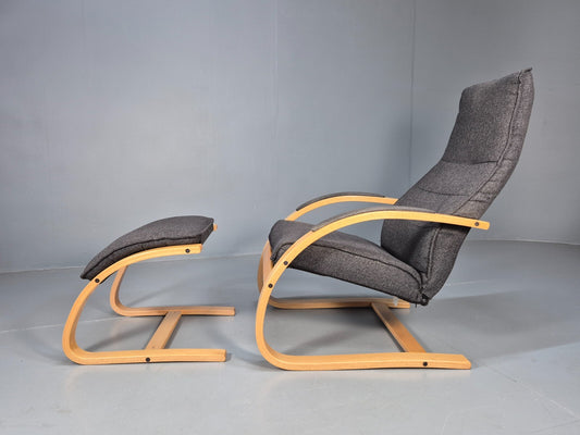 Vintage Danish Bentwood Chair and Footstool Verikon Grey Wool Retro EB9686 MBEN - UKDK FURNITURE