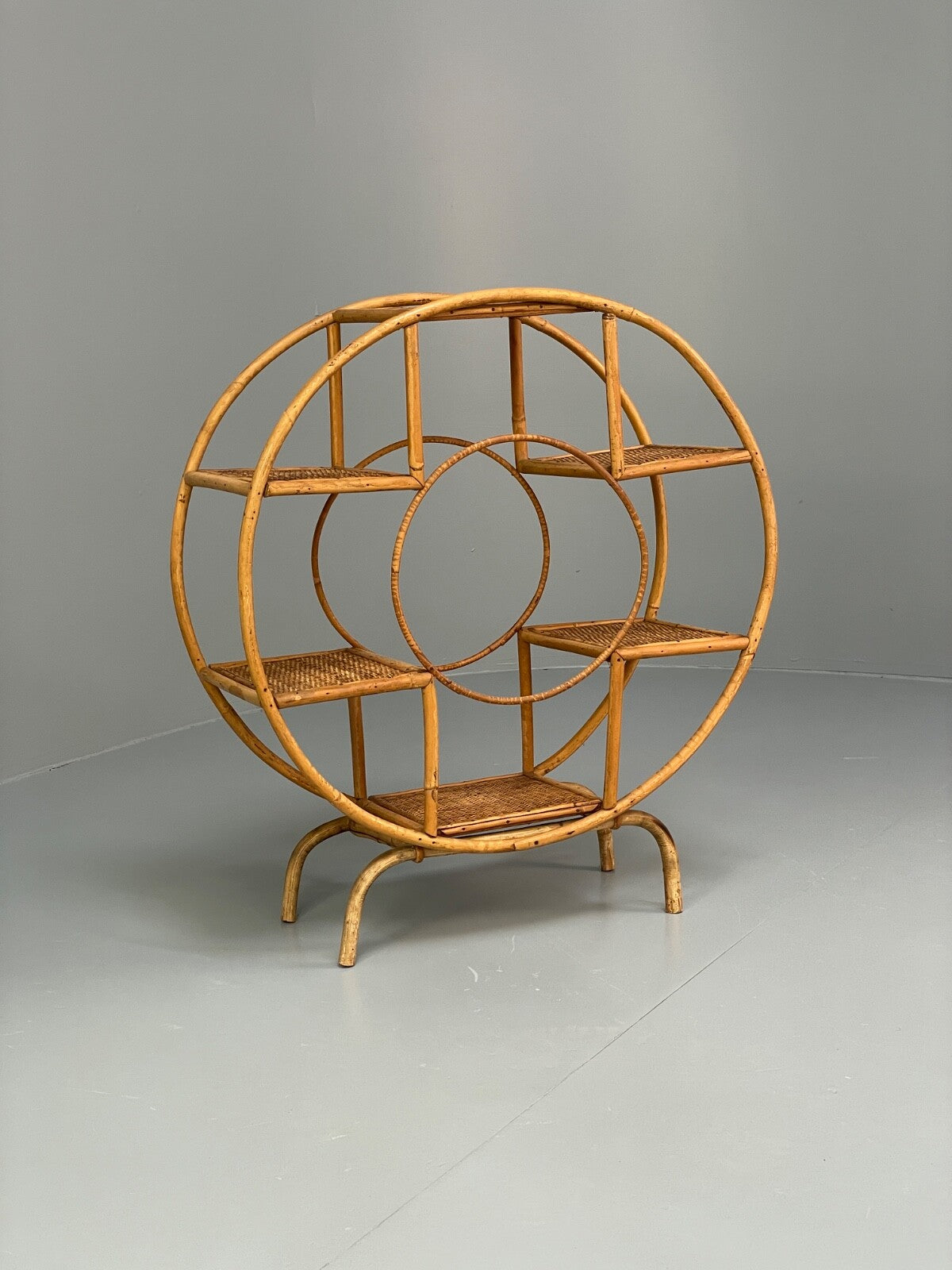 Antique Art Deco Bamboo And Wicker Circular Small Display Shelving EB9737 MWOO - UKDK FURNITURE