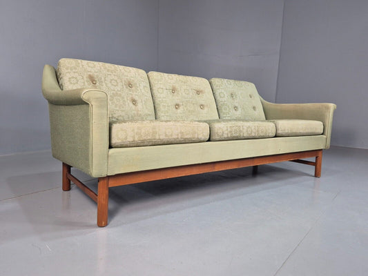 Vintage Swedish 3 Seat Sofa Floral Green Cotton Teak 1960s Retro MCM EB7775 M3SS - UKDK FURNITURE