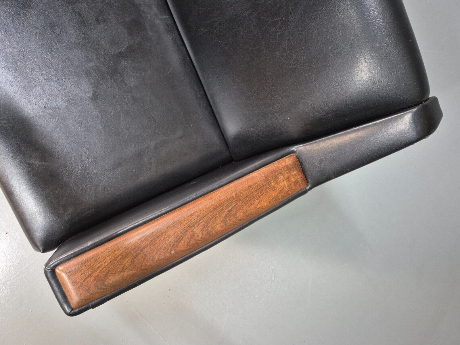 Vintage Danish Sofa Bed Black Vinyl Teak Paws Legs Reupholstery MCM EB7273 M4SS - UKDK FURNITURE