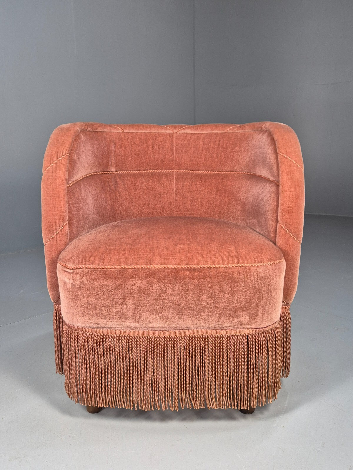 Vintage Pink Art Deco Tub Chair Danish 1930s Tassels EB9619 VCLO - UKDK FURNITURE