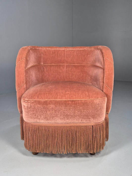 Vintage Pink Art Deco Tub Chair Danish 1930s Tassels EB9619 VCLO - UKDK FURNITURE