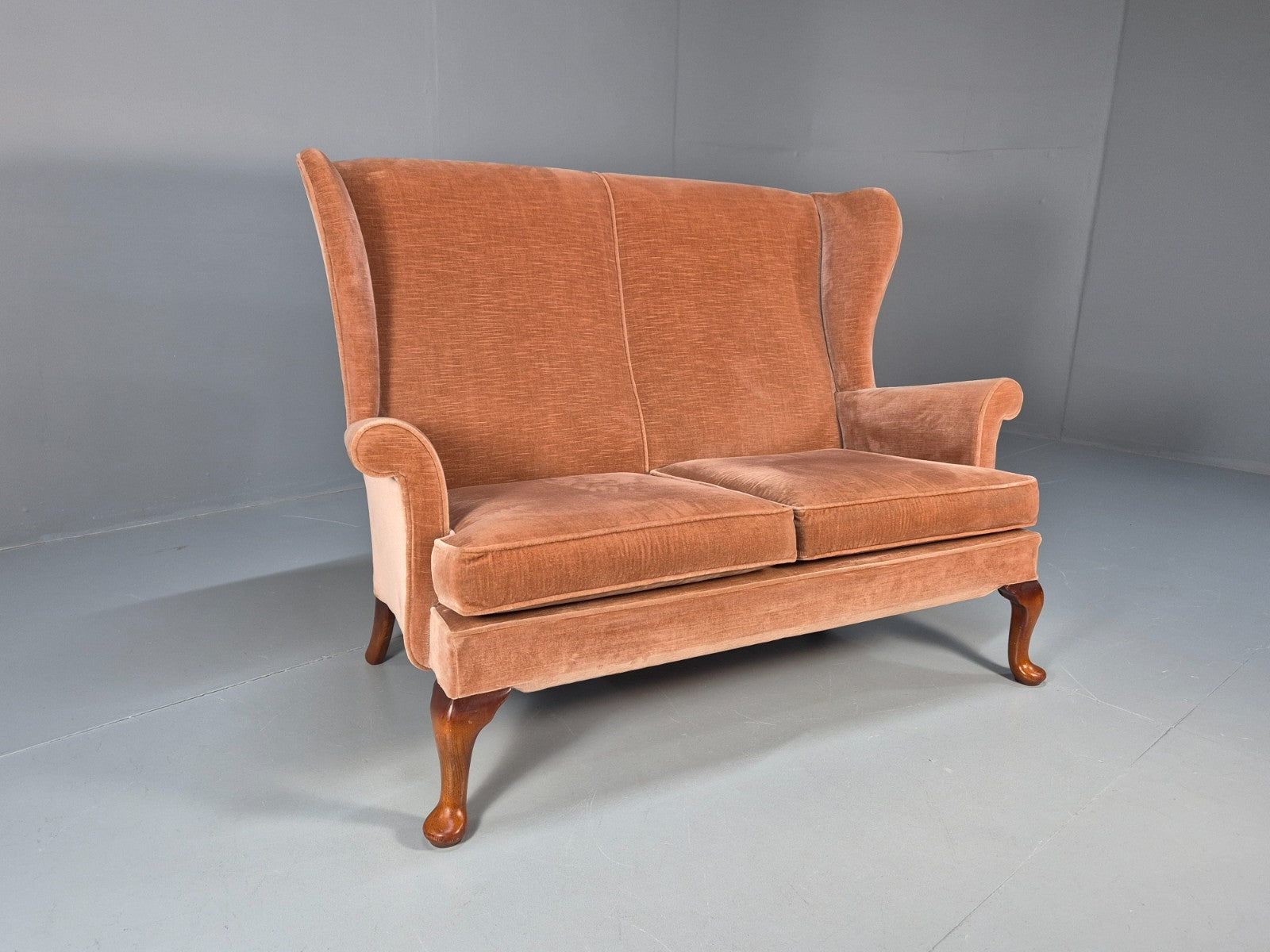 Parker Knoll Wingback Two Seater Settee Peach Velour 1960s Retro EB10654 V2SS0