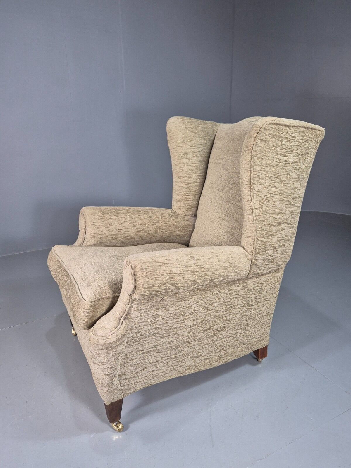 Vintage Wing Back Lounge Chair Chenille Upholstery Edwardian Antique EB7786 MNOR - UKDK FURNITURE