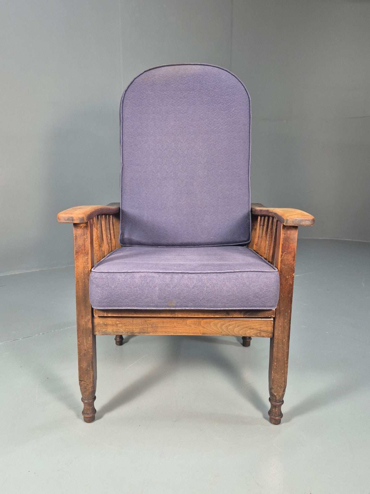 Antique Oak Wheel Back Folding Chair Purple upholstery 1900s EB10629 VCAR4