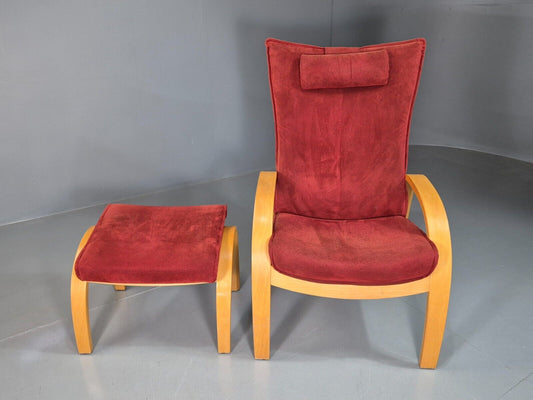 Vintage Danish Lounge Chair Footstool Reclining Red Oak 1980s Retro EB7438 MBEN - UKDK FURNITURE