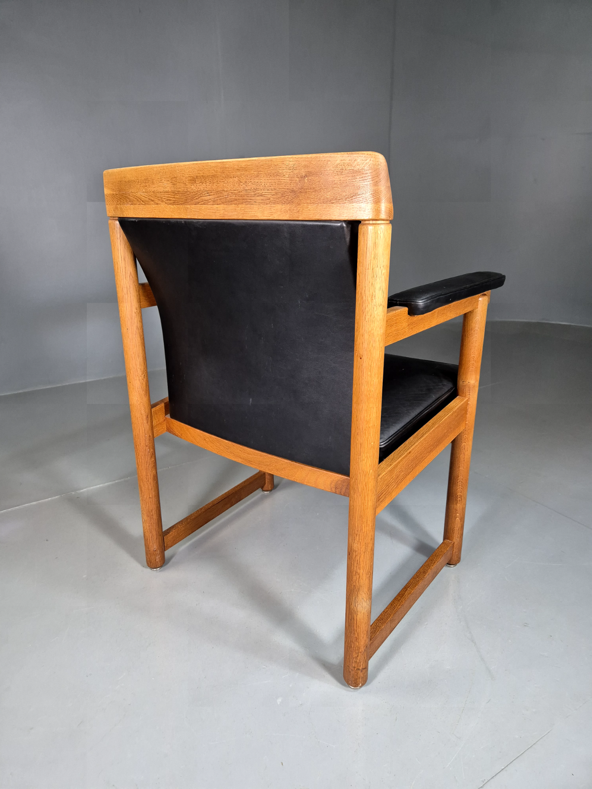 Vintage Swedish Armchair Black Leather Oak Frame Retro MCM EB7001 MNOR - UKDK FURNITURE