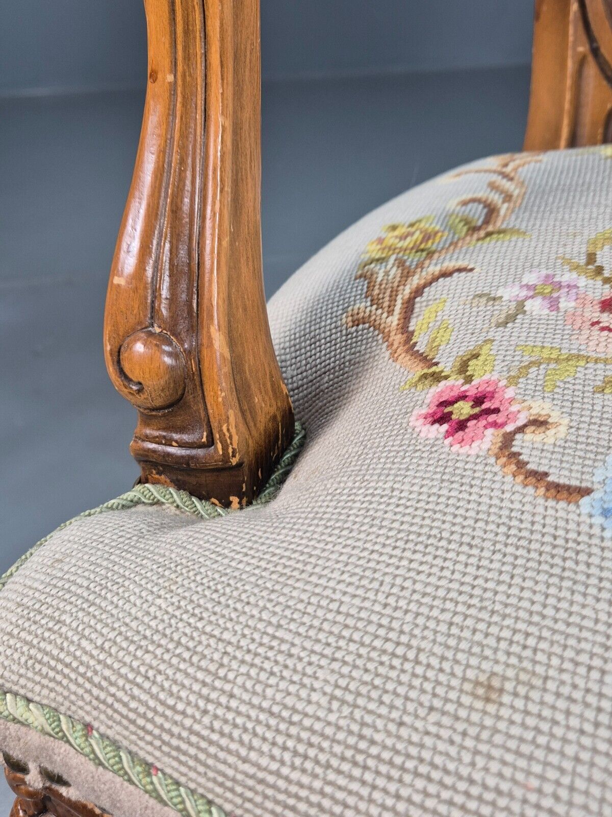 Vintage Danish Lounge Chair Fauteuil Floral Tapestry Hardwood French EB8081 VCAR - UKDK FURNITURE