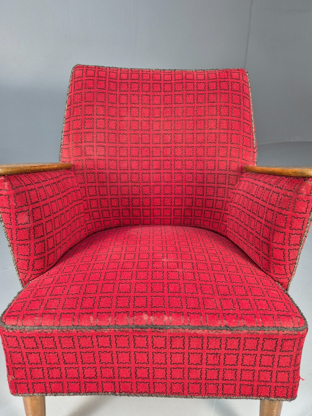 Vintage Danish 1950s Tub Chair Teak Arms Original Cloth Retro MCM EB9624 MNOR - UKDK FURNITURE