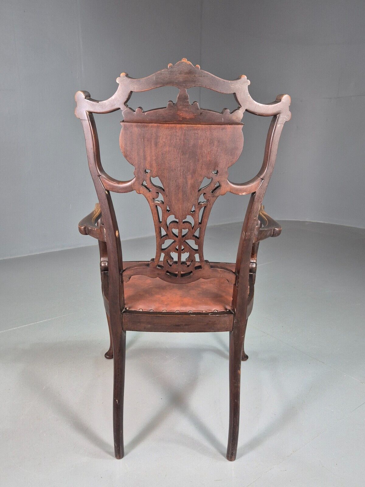 Vintage Elbow Carver Chair Vinyl Mahogany Inlay Antique EB7798 VCAR - UKDK FURNITURE