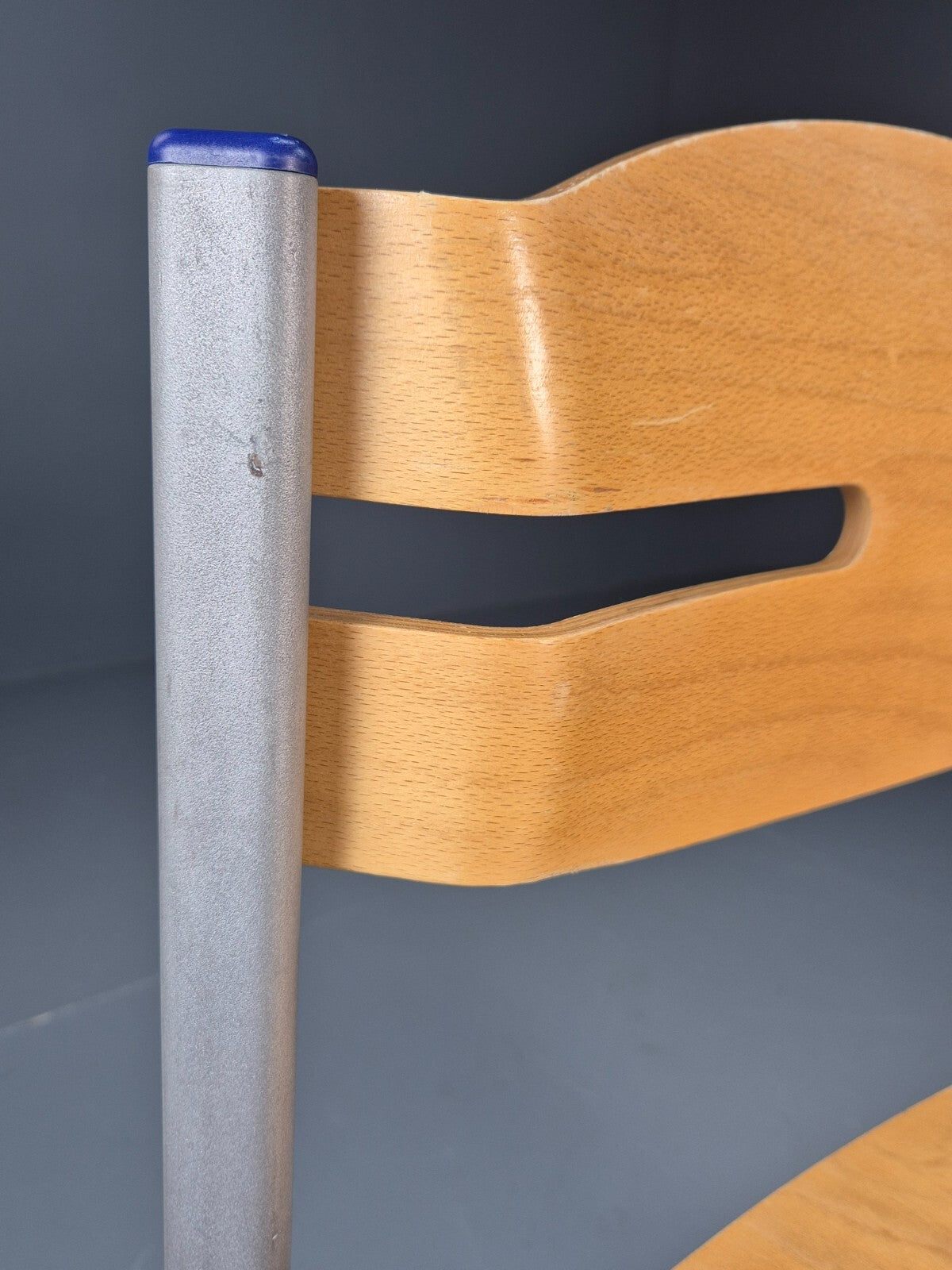 Vintage Danish Industrial Chair Grey Metal Frame Plywood Seat Retro EB9479 MSTA - UKDK FURNITURE